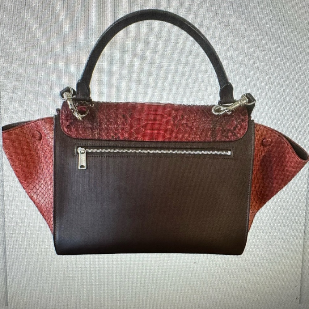 Celine Python Trapeze in Red, Burgundy, Brown, Like New - Picture 2 of 11
